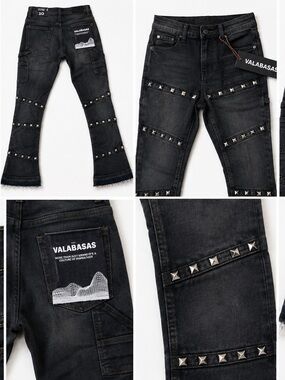 VALABASAS Kids Black Stud-Accent Denim Jeans